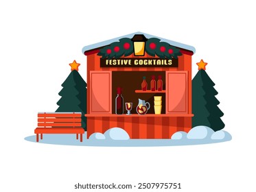 Christmas Mulled Wine and Festive Drinks Kiosk, New Year holidays shop on the market