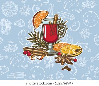 Christmas mulled wine. Hand painted wine glass