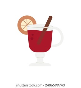 Christmas mulled wine. Traditional winter warm beverage flat vector illustration