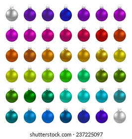 Christmas multicolor balls on white background 