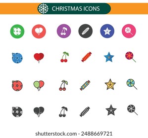 Christmas multicolor icons set vector art.