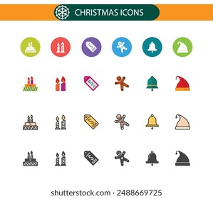 Navidades iconos multicolor establecer Arte vectorial.