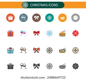 Christmas multicolor icons set vector art.