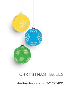 Christmas multi-colored balls with a snowflake on a white background. Vector graphics. Winter holiday.
