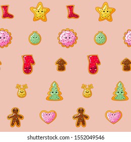 Christmas multicolored cookies on cream background