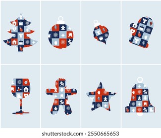 Christmas multi-colored toys on grey background, seamless pattern, vector