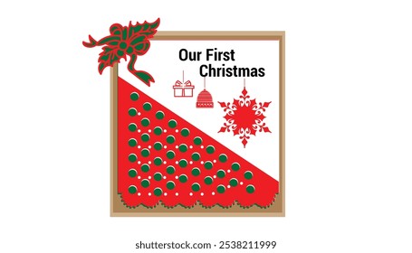 Christmas multilayer gift card with text our first Christmas.