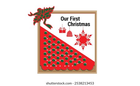 Christmas multilayer gift card with text our first Christmas.