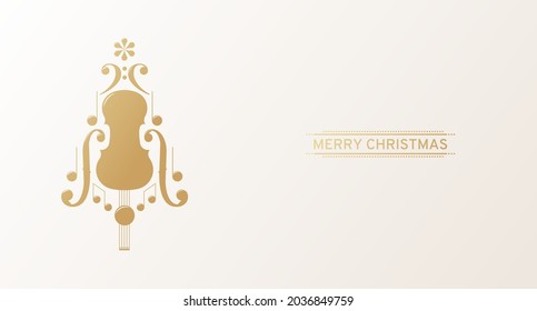 Christmas music background. Violin, notes and symbol. Vector illustration