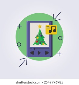 christmas music play list icon illustration vector design, template element xmas symbol sticker design