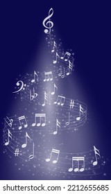 Christmas musical tree. Vector illustration of a Christmas tree with a garland of musical notes. Sketch for creativity.