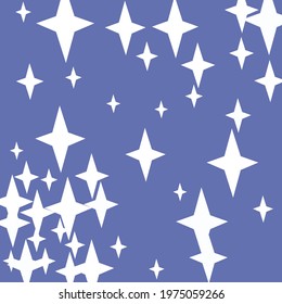 Christmas Mystery Night Magic Sky Wallpaper. Retro Chaotic Color Snow Stars New Year Composition. Four-pointed White Dark Winter Print Ornament. Santa Composition Blue Indigo Holiday Background.