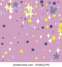 Christmas Mystery Print New Year Bright Pink Composition. Night Magic White Color Children Pattern. Winter Blue Multicolor Yellow Sky Background. Holiday Girl Kids Indigo Pastel Stars Illustration.