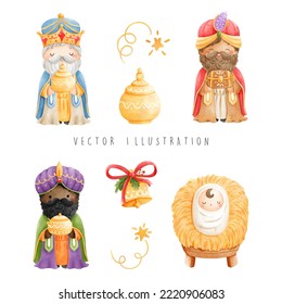 Christmas nativity, 3 wise men, vector illustration