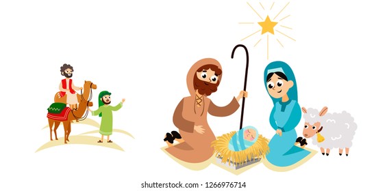 Christmas nativity Bethlehem crib story scene cartoon characters