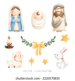 Christmas nativity, holy night, vector illustration