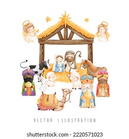 Christmas nativity, holy night, vector illustration