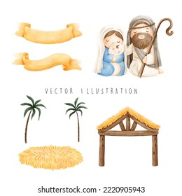 Christmas nativity, holy night, vector illustration