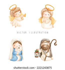 Christmas nativity, holy night, vector illustration