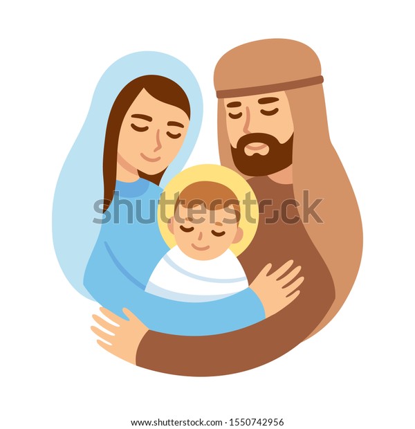 メアリーとジョゼフが赤ちゃんイエスを抱きしめるクリスマス キリスト生誕のイラスト かわいい簡単な漫画のベクター画像 のベクター画像素材 ロイヤリティフリー