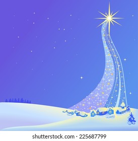 A Christmas Nativity landscape illustration of the star. Vector
