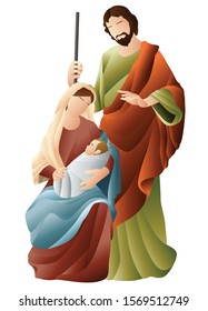Christmas nativity. Mary, Joseph and baby Jesus graphic vector