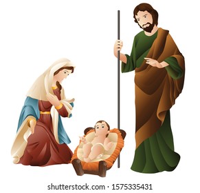 Christmas nativity. Mary, Joseph and baby Jesus graphic vector