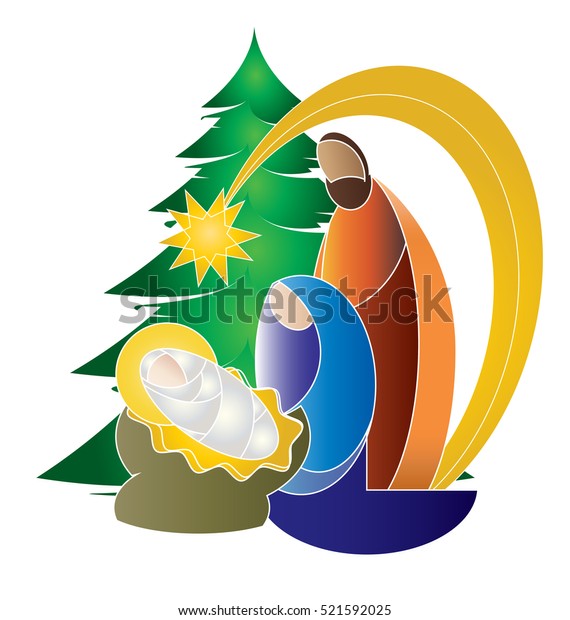 Christmas Nativity Religious Bethlehem Crib Scene Stock Vector (Royalty