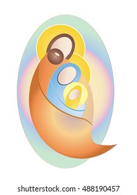 Christmas nativity religious scene; Holy Family Jesus Mary and Joseph, abstract artistic modern color vector illustration.