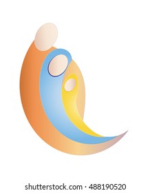 Christmas nativity religious scene; Holy Family Jesus Mary and Joseph, abstract artistic modern color vector illustration.