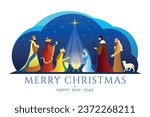 Christmas Nativity Scene: The Adoration of Three Wise Men.