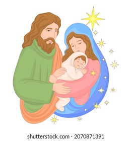 Christmas nativity scene with baby Jesus sleeping, Mary and Joseph