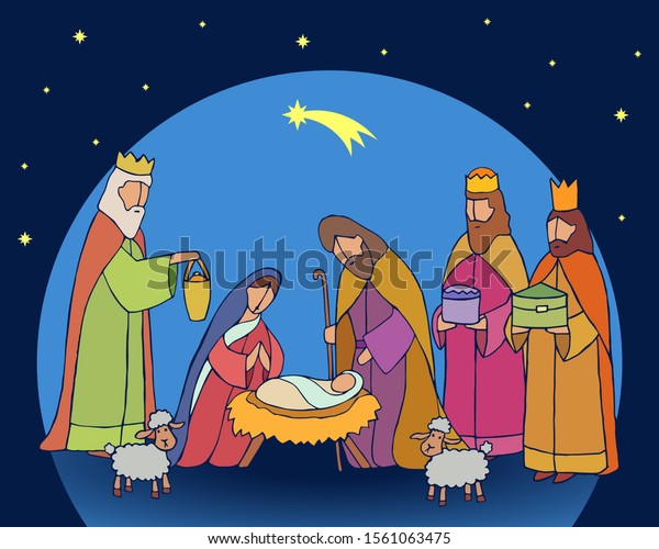 Christmas Nativity Scene Baby Jesus Mary Stock Vector (Royalty Free ...