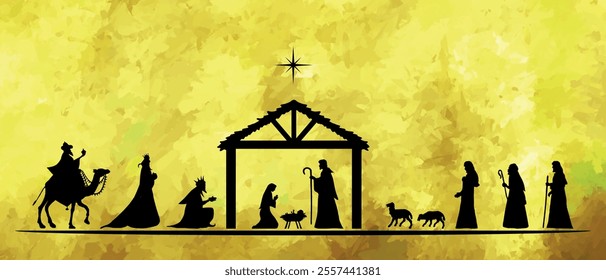 Christmas Nativity scene background. The Adoration of the Magi. Vector illustration EPS10.