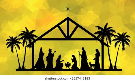 Christmas Nativity scene background. The Adoration of the Magi. Vector illustration EPS10.