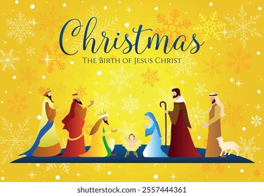 Christmas Nativity scene background. The Adoration of the Magi. Vector illustration EPS10.