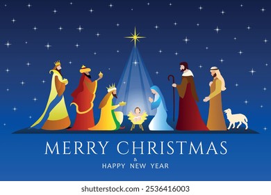 Christmas Nativity scene background. Vector illustration.