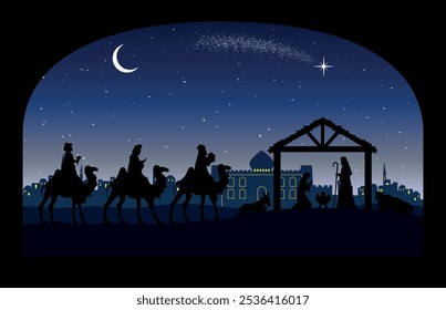 Christmas Nativity scene background. Vector illustration.