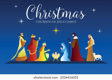 Christmas Nativity scene background. Vector illustration.