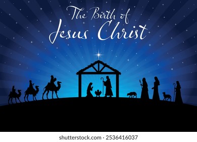 Christmas Nativity scene background. Vector illustration.