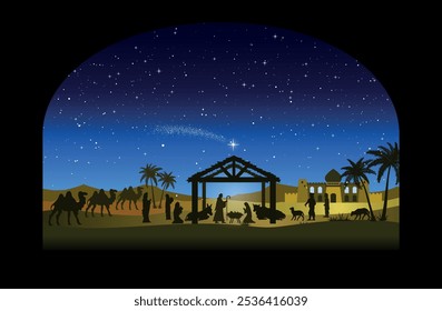 Christmas Nativity scene background. Vector illustration.