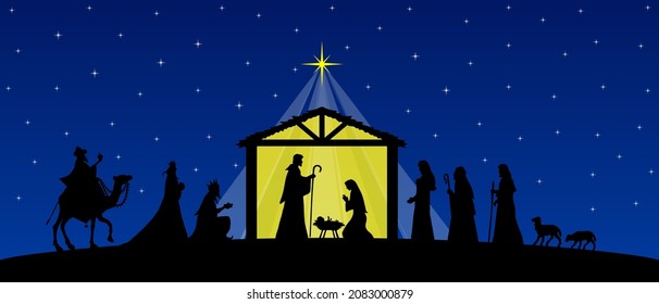 Christmas Nativity scene card background. Vector EPS10.