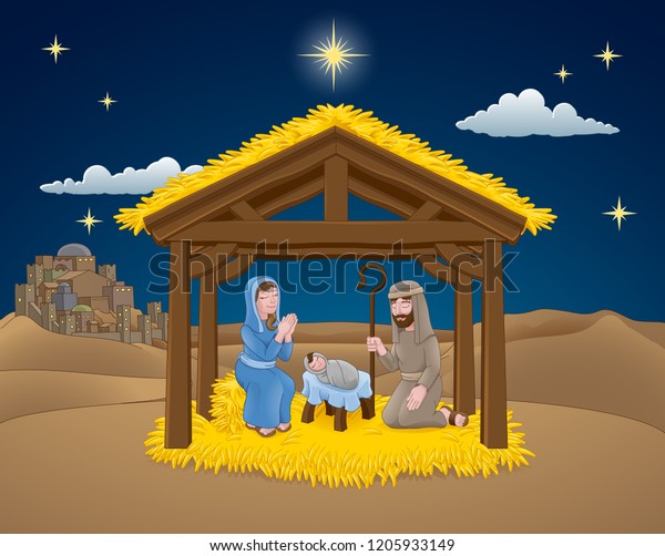 Christmas Nativity Scene Cartoon Baby Jesus Stock Vector (Royalty Free ...