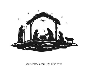 Christmas Nativity scene in the desert greeting card background