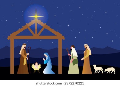 Christmas Nativity Scene in the desert at night