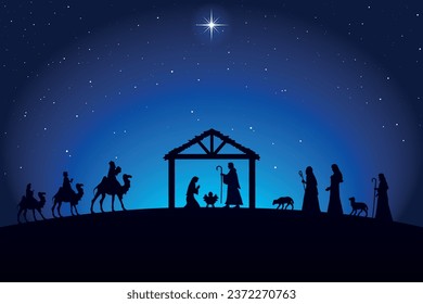 Christmas Nativity Scene in the desert at night