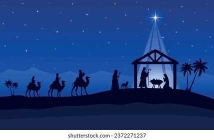 Christmas Nativity Scene in the desert at night