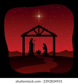 Christmas Nativity Scene in the desert at night