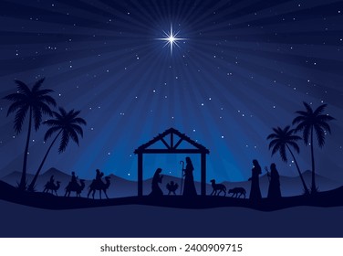 Christmas Nativity Scene in the desert at night