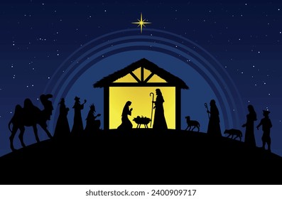 Christmas Nativity Scene in the desert at night